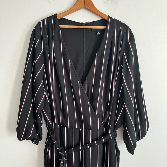 Lane Bryant Striped Wrap Wide Leg Tie Belt Jumpsuit Pockets - Picture 5 of 10